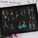 Korea Style Asymmetrical Fresh Enamel blue Star Moon Planet  Circle Clip on Earrings Non Pierced For Girl Women Party Gift