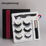 Makeup 3 pairs of magnetic eyelashes magnetic eyeliner tweezers, waterproof long lasting natural eyelashes set gift box eyelash