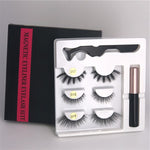 Makeup 3 pairs of magnetic eyelashes magnetic eyeliner tweezers, waterproof long lasting natural eyelashes set gift box eyelash