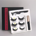 Makeup 3 pairs of magnetic eyelashes magnetic eyeliner tweezers, waterproof long lasting natural eyelashes set gift box eyelash