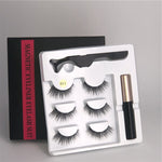 Makeup 3 pairs of magnetic eyelashes magnetic eyeliner tweezers, waterproof long lasting natural eyelashes set gift box eyelash