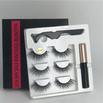 Makeup 3 pairs of magnetic eyelashes magnetic eyeliner tweezers, waterproof long lasting natural eyelashes set gift box eyelash